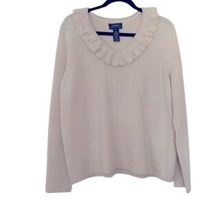 Ralph Lauren Cashmere/Wool/Rabbit Fur VTG sweater  ruffle style collar,XL/IX